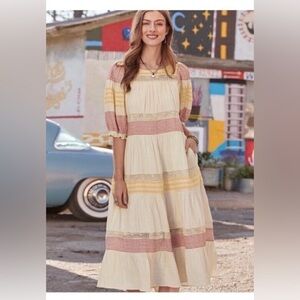 Sundance Cara Belle Striped Boho Maxi Tiered Dress